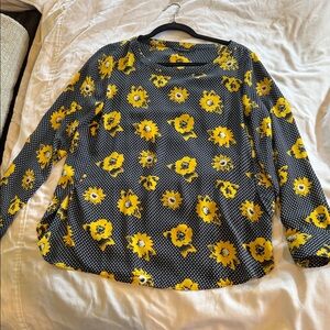 Banana Republic Black Blouse with Yellow Floral Print